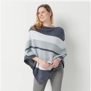 Barefoot Dreams CozyChic Ultra Lite Ocean Breeze Poncho Gray Stripe OS Plus EUC